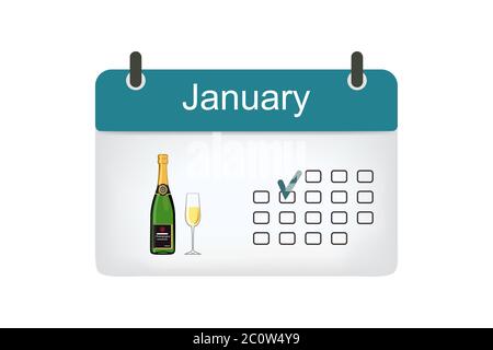 Icona del calendario gennaio con pattern isolato su sfondo bianco. Illustrazione vettoriale Foto Stock