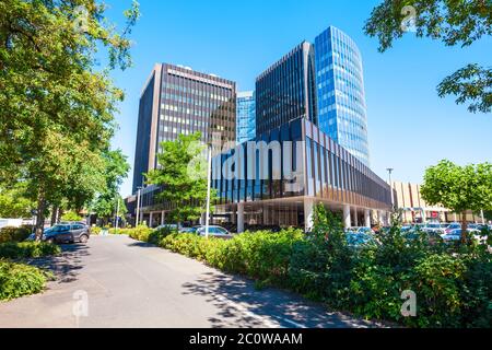 DUSSELDORF, Germania - Luglio 02, 2018: Dusseldorf Messe fiera a Dusseldorf City in Germania Foto Stock