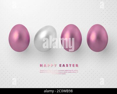 3d oro rosa metallizzato e uova bianche. Illustrazione Vettoriale
