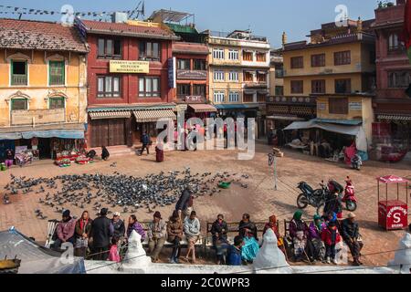 Kathmandu, Nepal : Centro della città. Vista da Bodnath stupa. Foto Stock