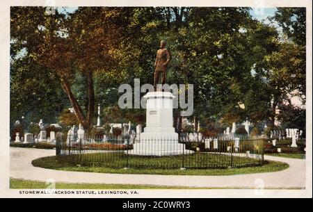 Statua di Stonewall Jackson, Lexington Virginia USA, vecchia cartolina. Foto Stock