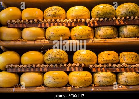 Ruote di formaggio nel negozio di Amsterdam Foto Stock