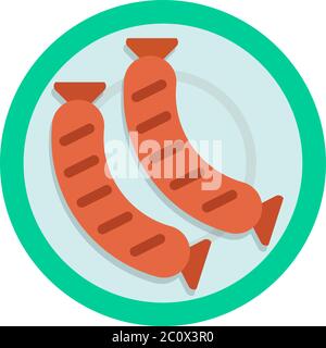 Salsicce in una piastra vista superiore icona vettore isolato piano Illustrazione Vettoriale