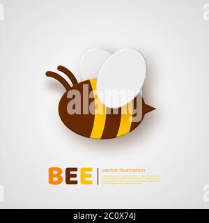 Ape di tipo a taglio di carta. Elemento per la progettazione di prodotti di apicoltura e miele. Sfondo bianco, illustrazione vettoriale. Illustrazione Vettoriale