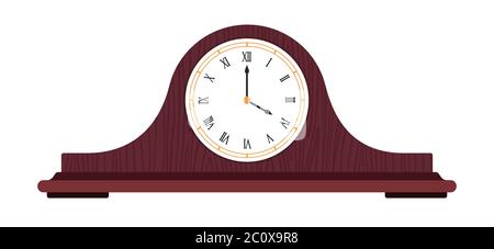 Antico orologio di legno marrone con numeri romani illustrazione vettoriale. Illustrazione Vettoriale