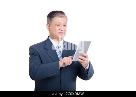 Posa e dal gesto del vecchio uomo d'affari asiatici Foto Stock
