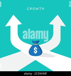 reddito stipendio tasso dollaro aumento statistica. business utile crescita margine ricavi. Finanziamento delle prestazioni del concetto di ROI con ritorno sugli investimenti con arro Illustrazione Vettoriale