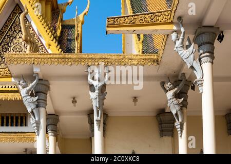 Particolare della Sala del Trono, Palazzo reale, Phnom Penh, Cambogia Foto Stock