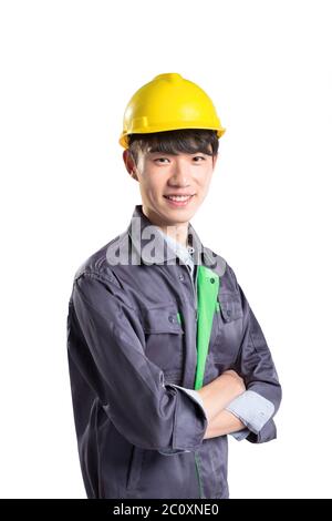 Isolate i giovani asiatici bello tecnico su sfondo bianco Foto Stock