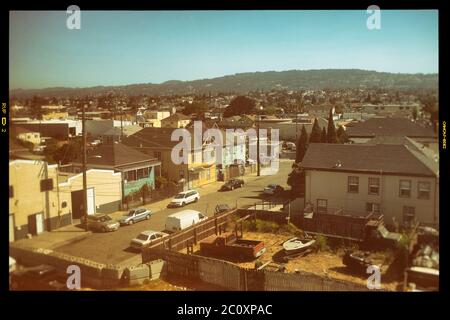 Vista del quartiere del ghetto a Oakland, Califonia Foto Stock