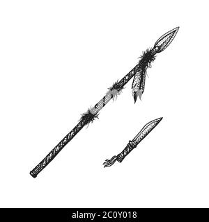 illustrazione d'epoca del coltello a lancia indiano disegnato a mano Foto Stock