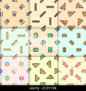 vari modelli senza giunture per fast food Foto Stock