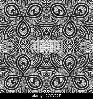 motivo a zentangle senza cuciture disegnato a mano monocromatico Foto Stock