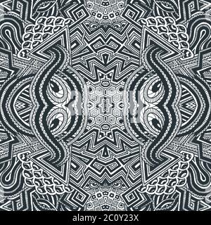 motivo a zentangle senza cuciture disegnato a mano monocromatico Foto Stock