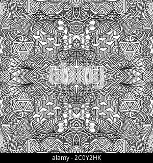 motivo a zentangle senza cuciture disegnato a mano monocromatico Foto Stock