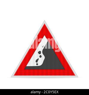 Discesa rocce segno strada su uno sfondo bianco. Illustrazione vettoriale. Foto Stock