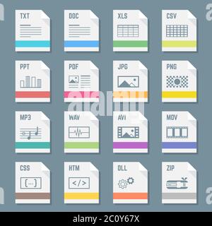 icone dei formati file impostate con illustrazioni Foto Stock