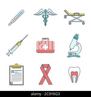 set di icone mediche colorate Foto Stock
