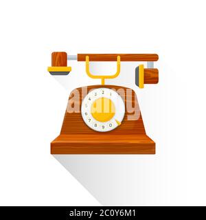 icona del telefono vector flat style vintage con quadrante in legno Foto Stock