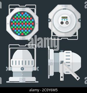 Proiettore LED PAR professionale per illuminazione scenica colorato, immagine piatta, varie posizioni Foto Stock