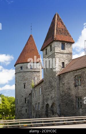 Torri medievali - parte della parete della città. Tallinn, Estonia Foto Stock