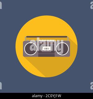 Icona piatta del registratore su sfondo scuro. Design retrò. Vintage. Illustrazione vettoriale. Illustrazione Vettoriale