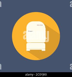 Frigorifero impostato piatto icona rotonda su sfondo scuro. Stile retrò. Illustrazione vettoriale. Illustrazione Vettoriale