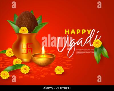 Felice composizione vacanza Ugadi. Illustrazione Vettoriale