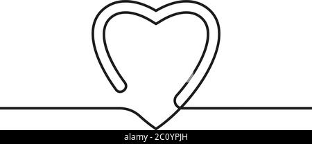 Disegno a linea continua del cuore, vettore bianco e nero illustrazione minimalista del concetto di amore Illustrazione Vettoriale