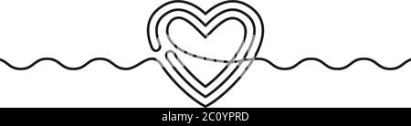 Disegno a linea continua di cuore e linea ondulata, vettore bianco e nero illustrazione minimalista del concetto di amore fatto di una linea Illustrazione Vettoriale