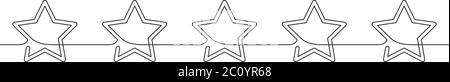 Disegno a linea continua di stelle decorative senza giunture, illustrazione lineare minimalista in bianco e nero fatta di una linea, cinque stelle cliente pr Illustrazione Vettoriale