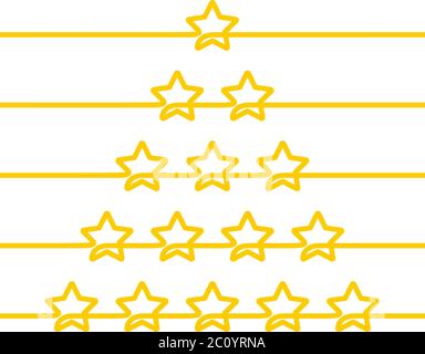 Disegno a linea continua di cinque stelle del gruppo di icone di revisione della valutazione dei prodotti del cliente, illustrazione lineare minimalista fatta di una linea spessa Illustrazione Vettoriale