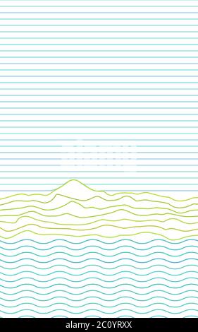 Sfondo a strisce - paesaggio naturale con mare, montagna e cielo. Arte della linea vettoriale Illustrazione Vettoriale