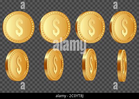 Set di monete in dollari 3d. Illustrazione Vettoriale