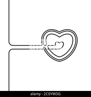 Disegno a linea continua di cuore, vettore bianco e nero illustrazione minimalista del concetto di amore fatto di una linea Illustrazione Vettoriale