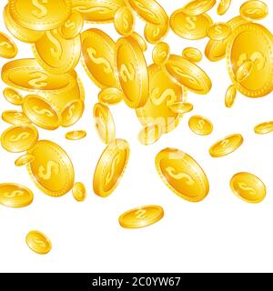 Monete d'oro in 3D realistiche. Illustrazione Vettoriale