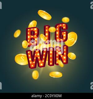 Testo retrò 3D Big WIN. Illustrazione Vettoriale