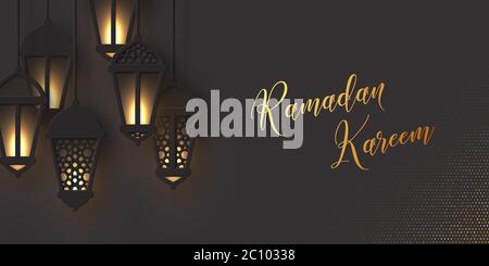 Bandiera orizzontale Ramadan Kareem. Illustrazione Vettoriale