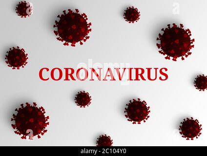 Banner con molecole rosse di Coronavirus Covid-19, un virus che causa infezioni respiratorie acute e raffreddori comuni, molecole SARS-COV-2. Foto Stock