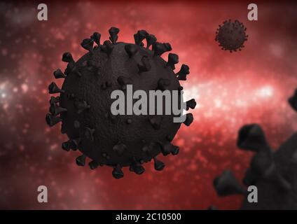 Banner con la molecola di coronavirus Covid-19, un virus che causa infezioni respiratorie acute e raffreddori comuni, SARS-COV - 2 molecole. Foto Stock