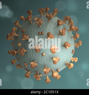 Covid-19 coronavirus, un virus che causa infezioni respiratorie acute e raffreddori comuni, Sars-COV-2 sfondo con spazio vuoto. Rendering 3D Foto Stock