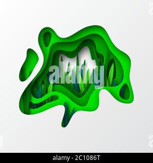 Concetto floreale primaverile in stile taglio di carta 3d. Illustrazione Vettoriale