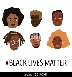 Black Lives materia disegnata a mano poster, collezione di carte. Campagna contro la discriminazione razziale del colore scuro della pelle. Illustrazione vettoriale. Illustrazione Vettoriale