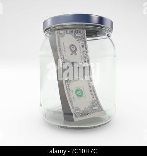 Concetto di risparmio in dollari denaro in un vaso 3d rendering isolato su bianco Foto Stock