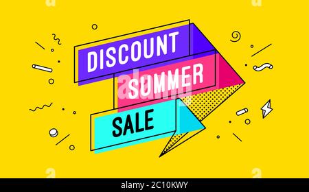 Sconti estivi. Banner di vendita 3d con testo Sconto Estate Illustrazione Vettoriale