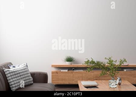 Una parete bianca vuota si può fomare nel soggiorno. rendering 3d Foto Stock