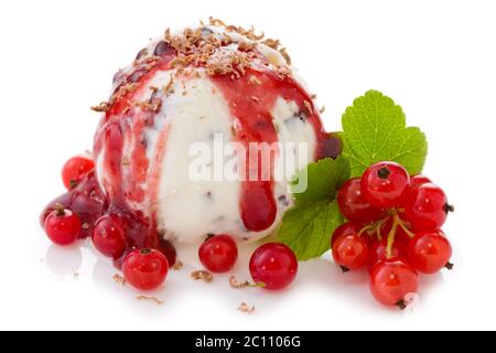 Gelato alla vaniglia e ribes rosso fresco. Foto Stock