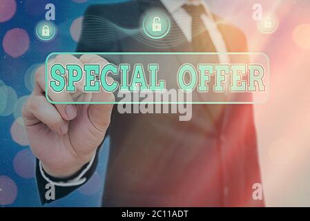 Testo a mano Offerta speciale. Foto concettuale che vende prodotti o servizi a un prezzo inferiore per attirare il cliente Foto Stock
