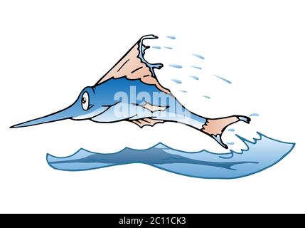 illustrazione di un pesce marlin saltante su sfondo bianco isolato Foto Stock