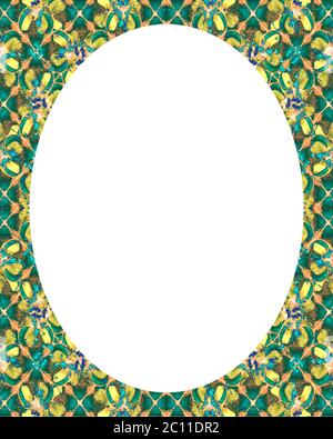 Cerchio bianco sullo sfondo del telaio con bordi decorati Foto Stock